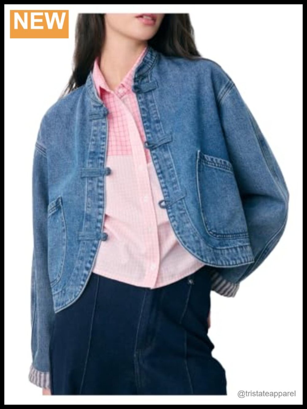 Y2K Cropped Denim Jean Jacket Oversized Drop Shoulder Button Up Long Sleeve